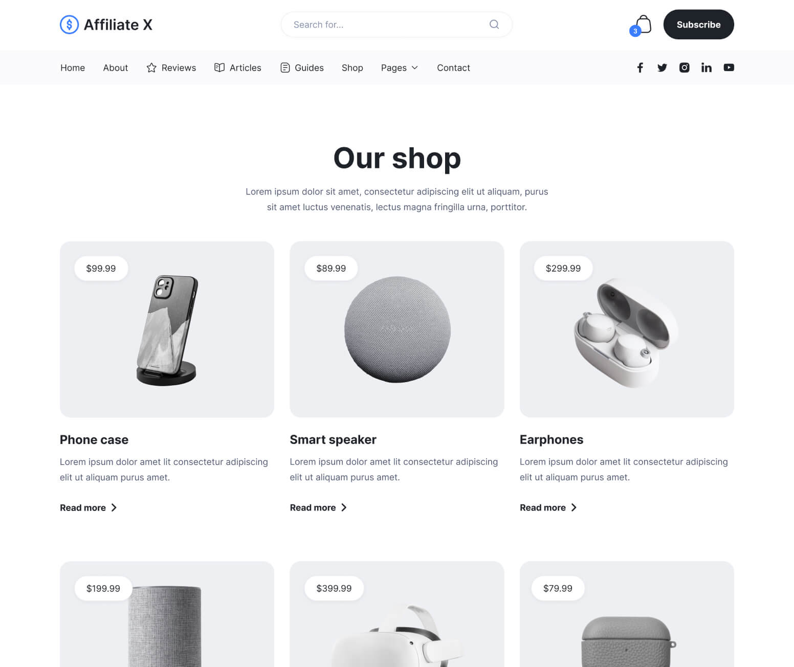 Affiliate X - Shop Page - Affiliate Blog Site Webflow Template
