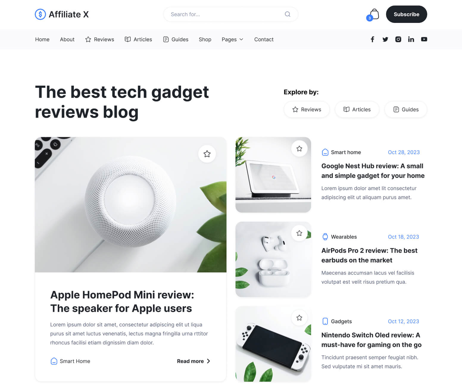 Affiliate X - Home Page - Affiliate Blog Site Webflow Template