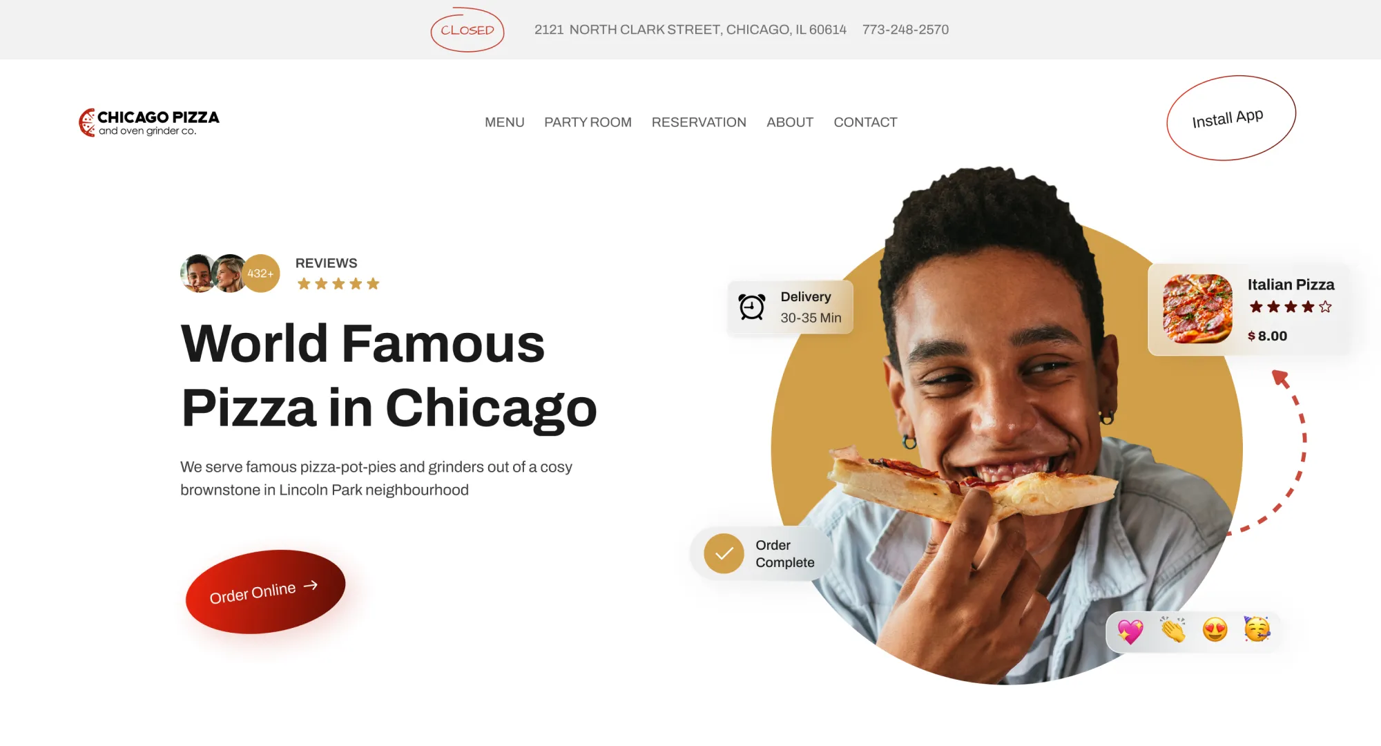 Chicago Pizza and Oven Grinder Co. website after transformation