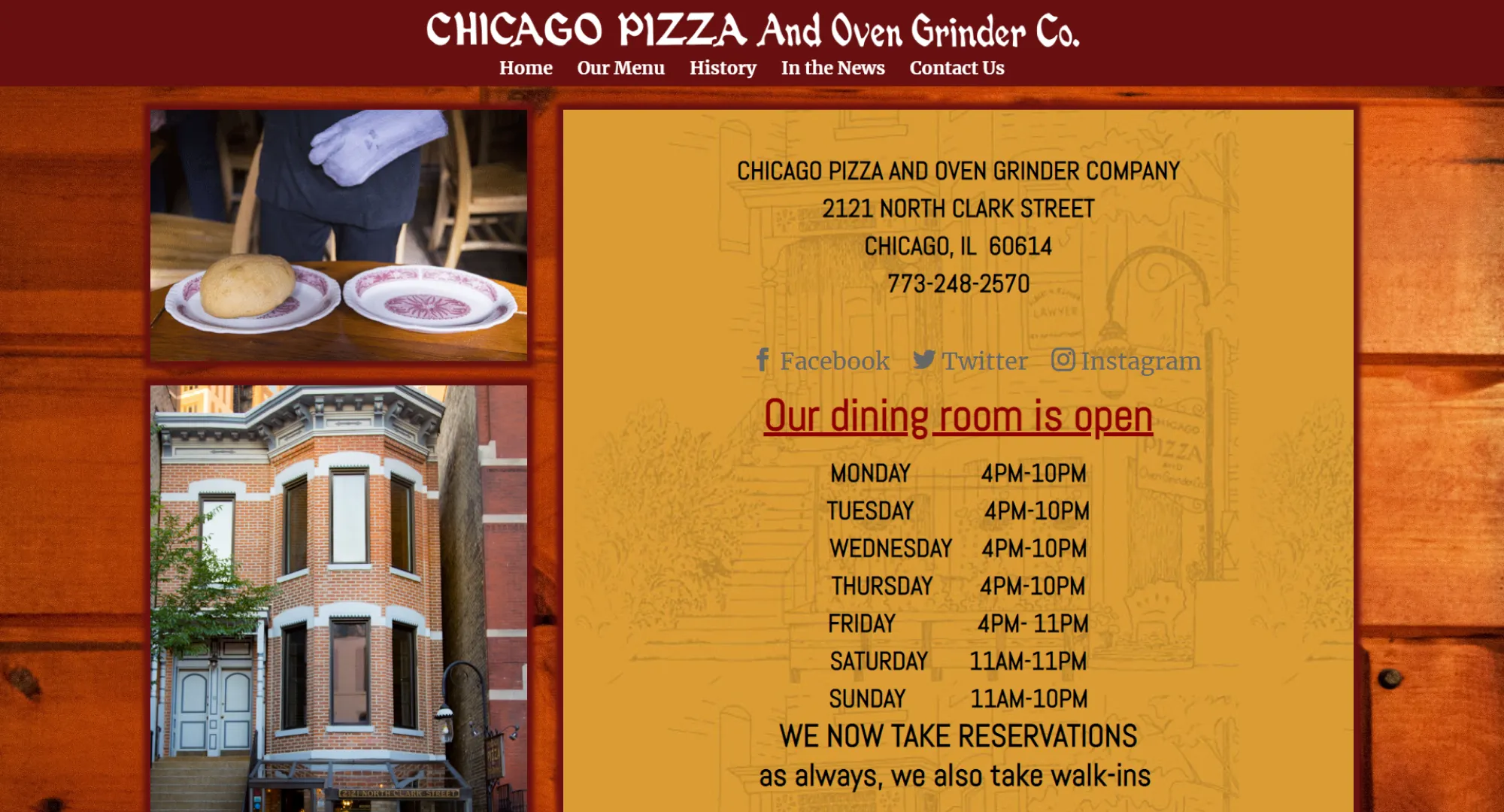 Chicago Pizza and Oven Grinder Co. website before transformation