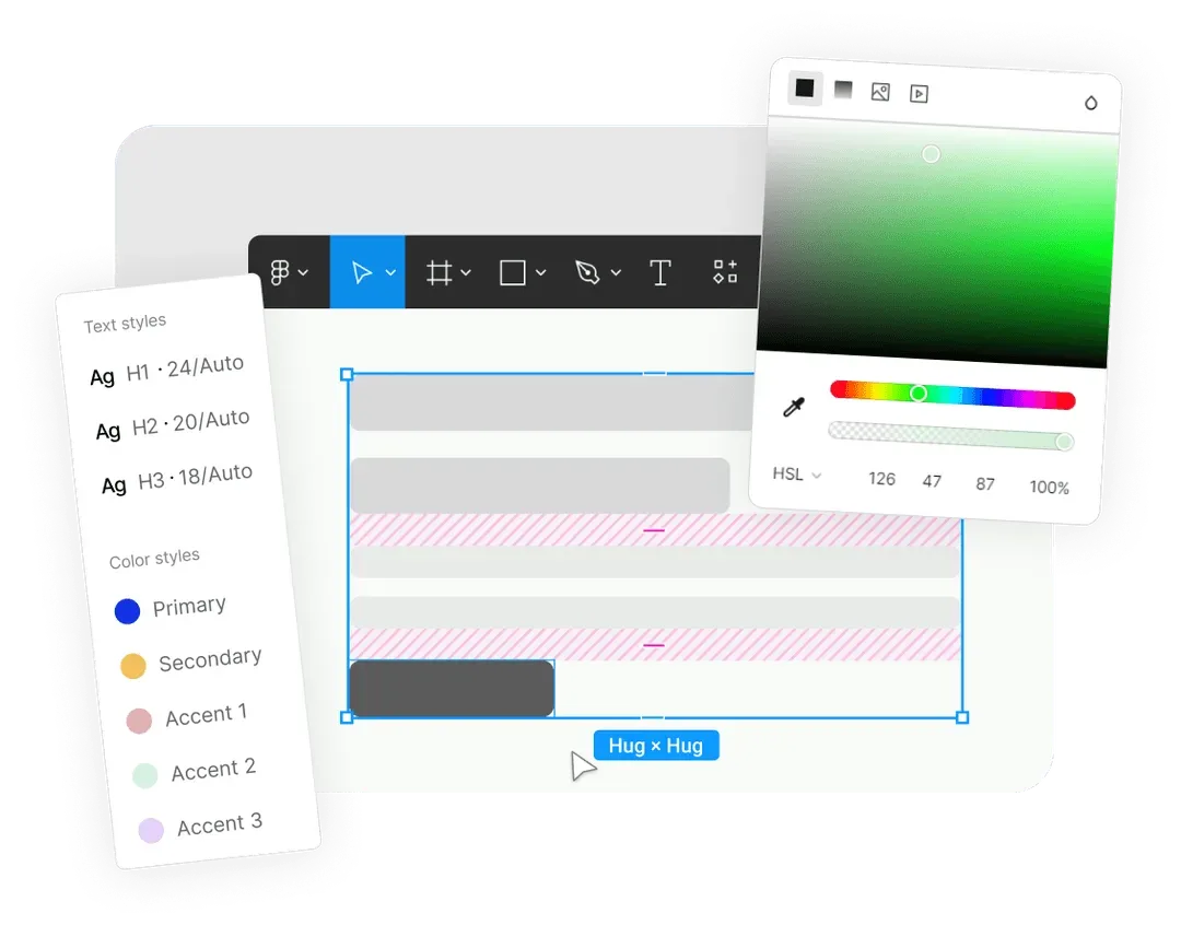Modern website design interface showing typography and color style options.