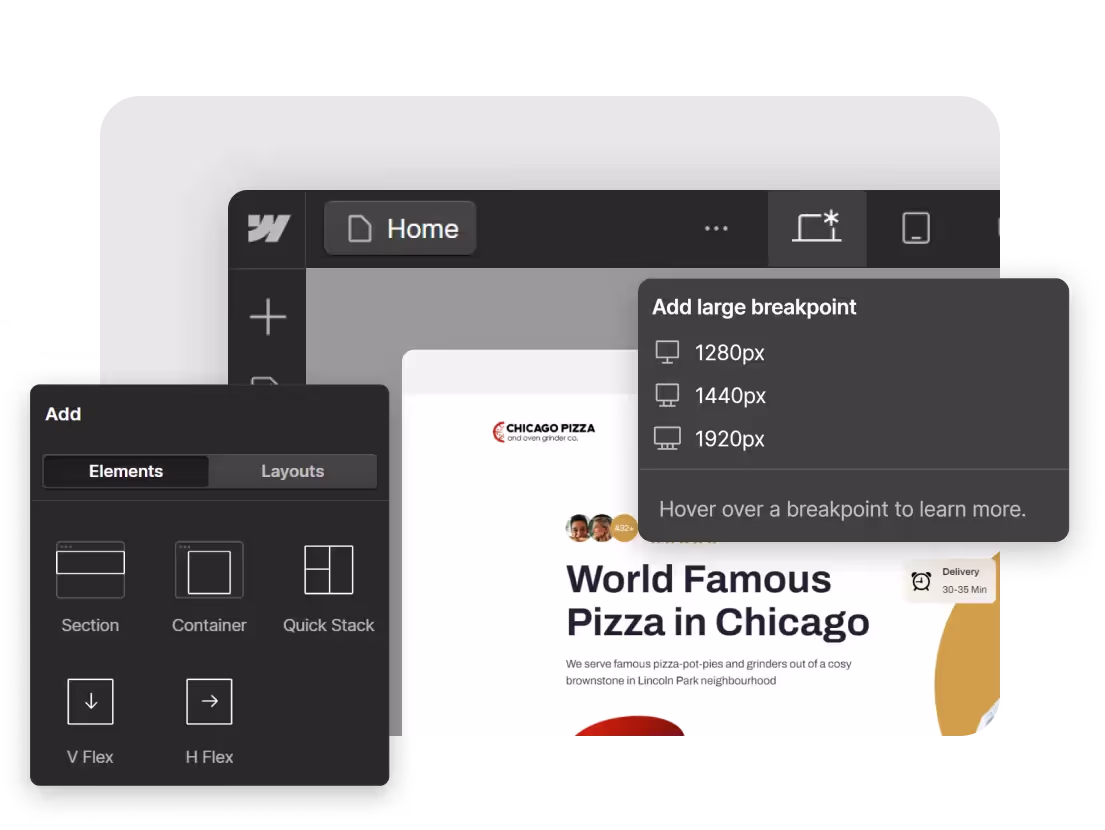 Webflow editor interface for building responsive and modern websites.