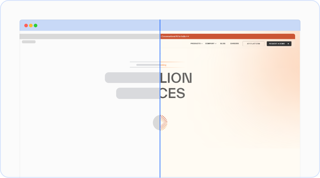 Browser window showing a website before and after a redesign