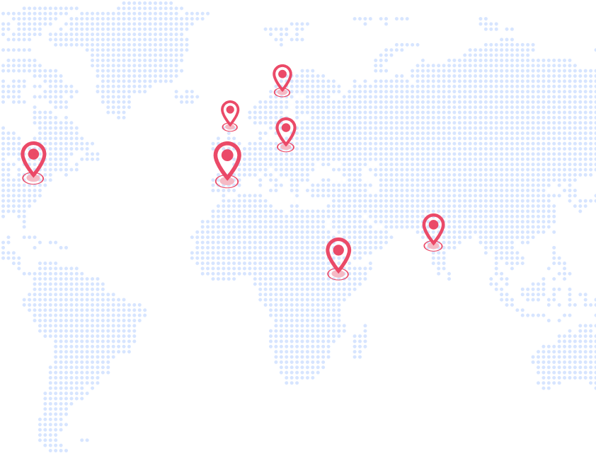 World map with location pins showing Minute Creative's global client presence