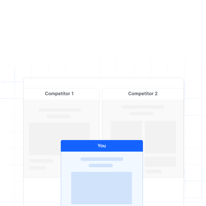Three comparison cards labeled Competitor 1, Competitor 2, and You, with You card highlighted in blue.