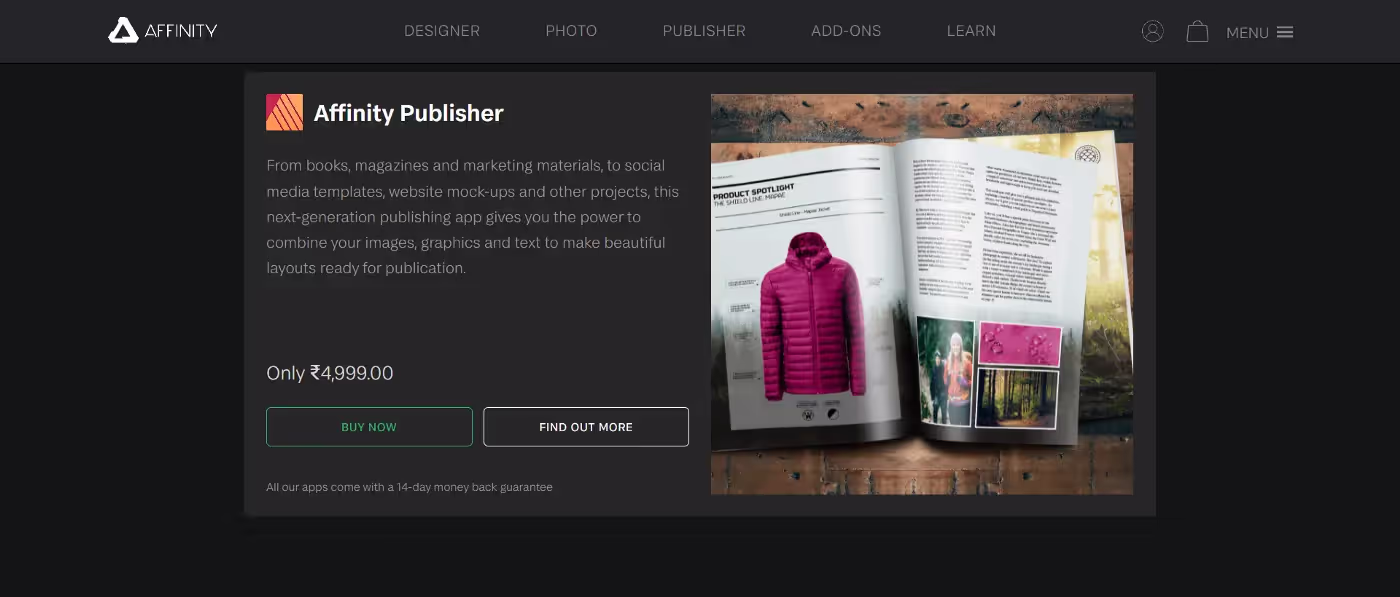 Affinity Publisher pricing for people who want to print books, magazines and marketing materials