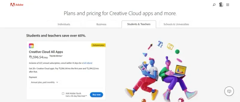 Adobe Creative cloud All Apps plan saves over 60% for students and teachers