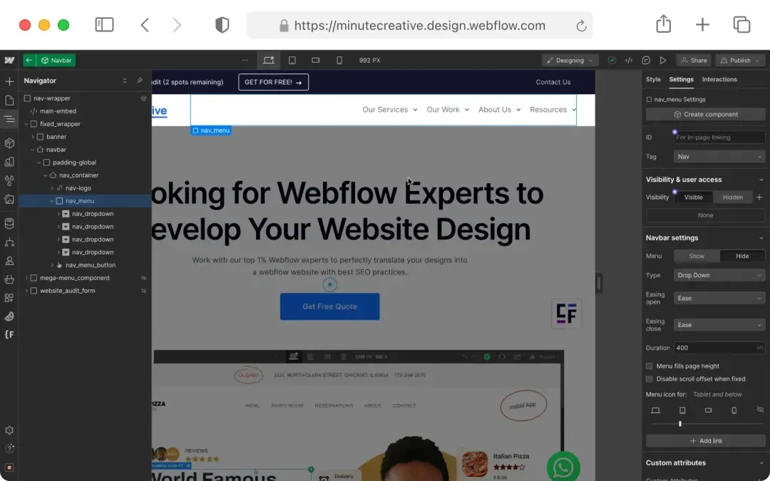 nav semantic tag in webflow