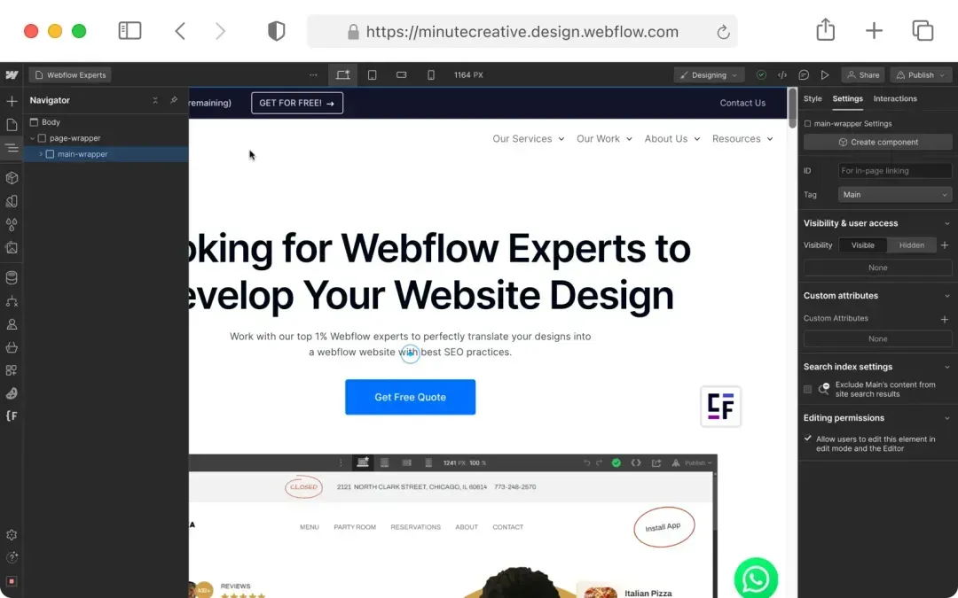 main semantic tag in webflow