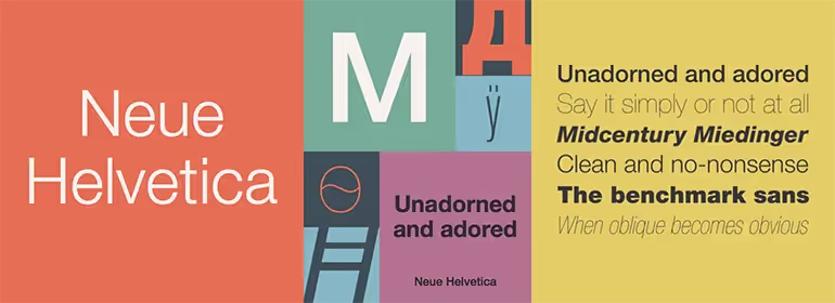 Neue Helvetica typeface sample text of white color on orange background