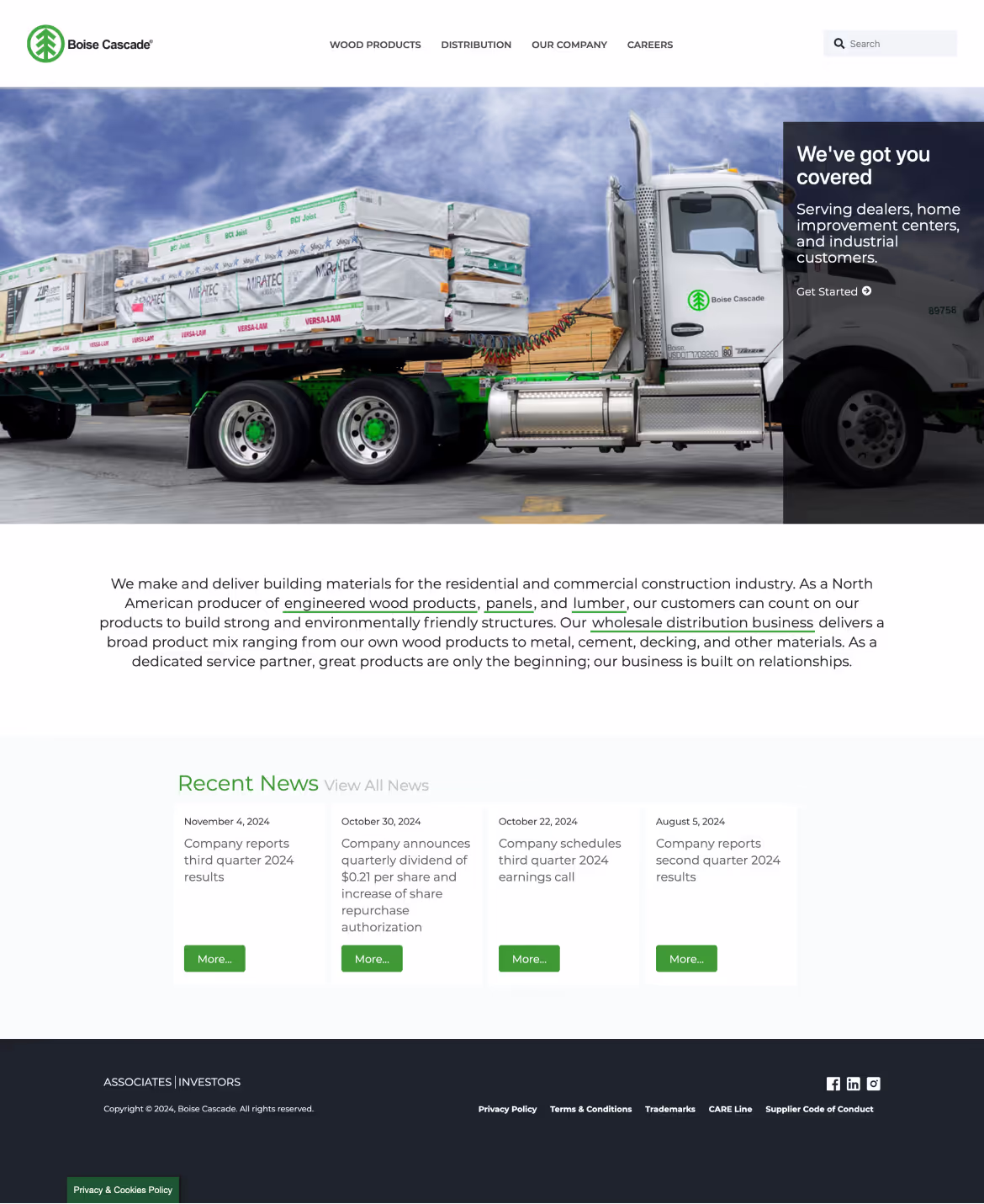 Boise Cascade website before transformation