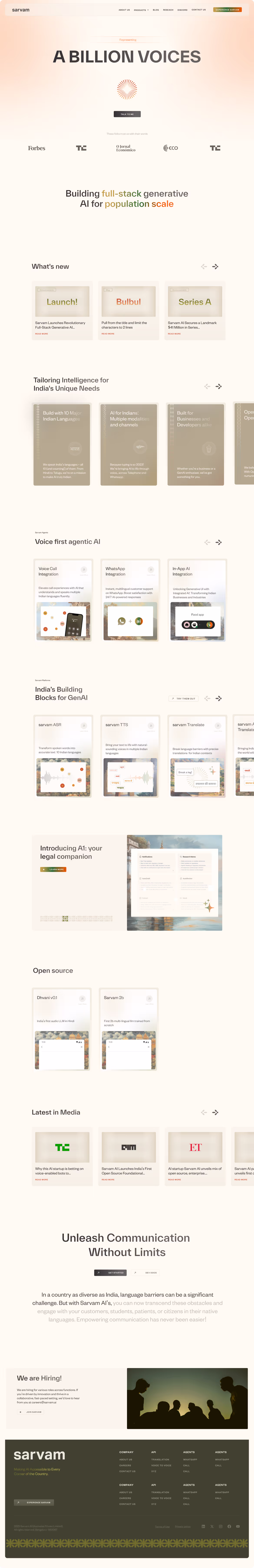 Sarvam AI website after transformation