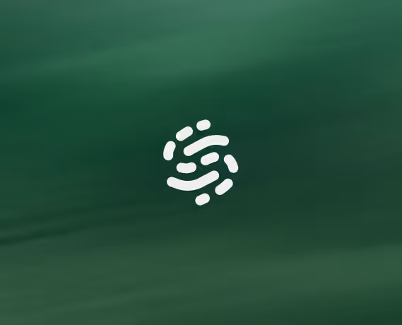Abstract white swirl pattern made of short curved strokes on a dark green background.