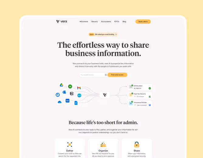 Website and product design created for Vera, an AI-powered business management platform.