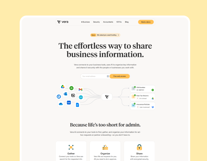 Website and product design created for Vera, an AI-powered business management platform.