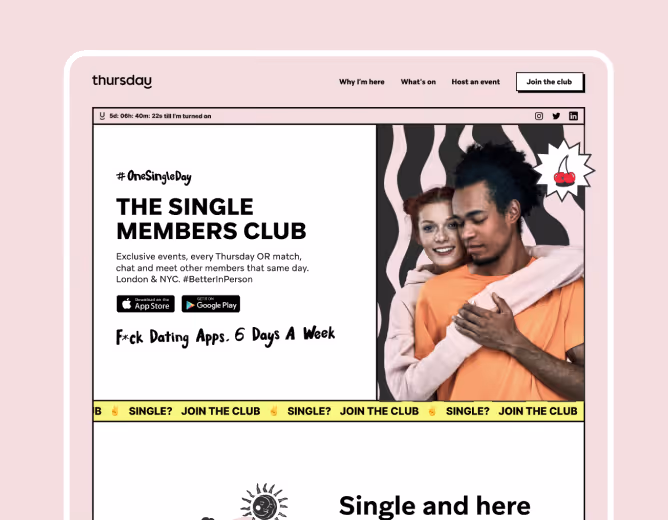 Website redesign created for Thursday, the members-only dating platform.