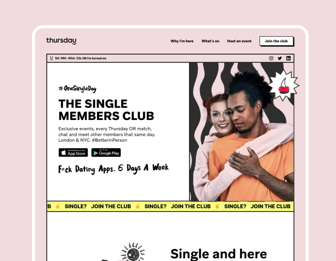 Website redesign created for Thursday, the members-only dating platform.