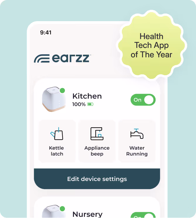 Mobile app interface designed for Earzz, an award-winning health technology platform.