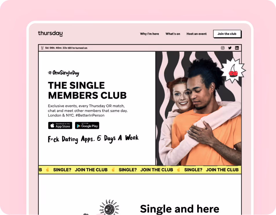 Website redesign created for Thursday, the members-only dating platform.