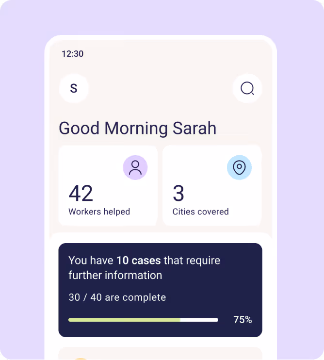 Mobile app designed to help workers report unsafe working conditions and collaborate with legal professionals.
