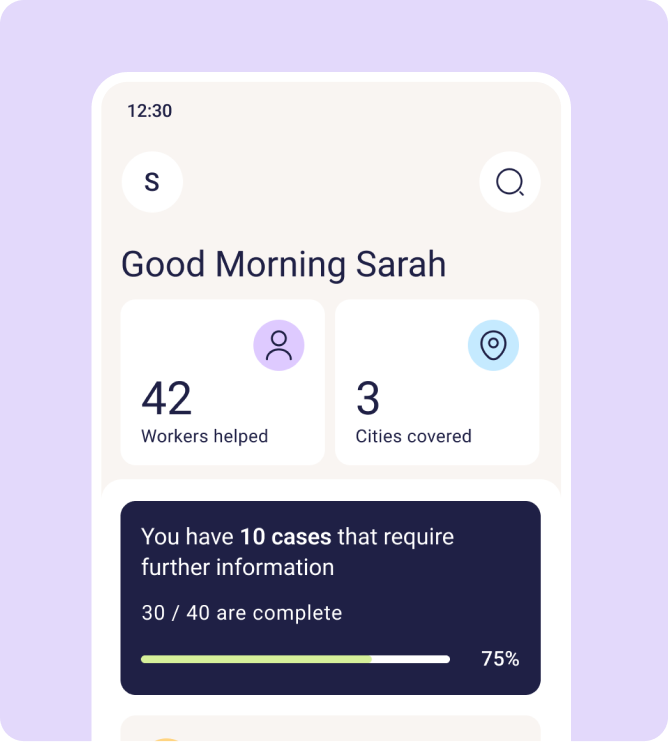 Mobile app designed to help workers report unsafe working conditions and collaborate with legal professionals.