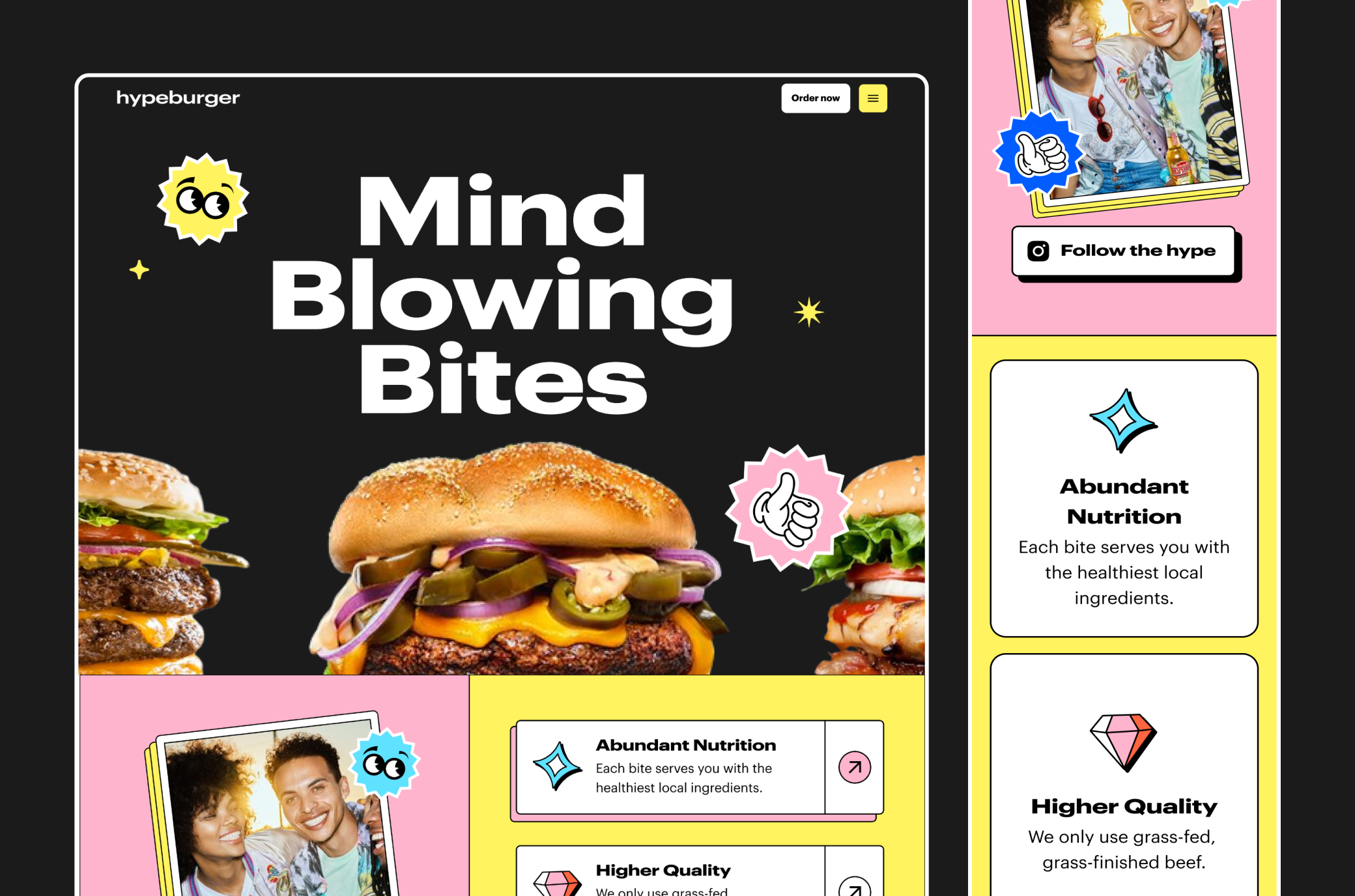 Website redesign created for cool new burger restaurant