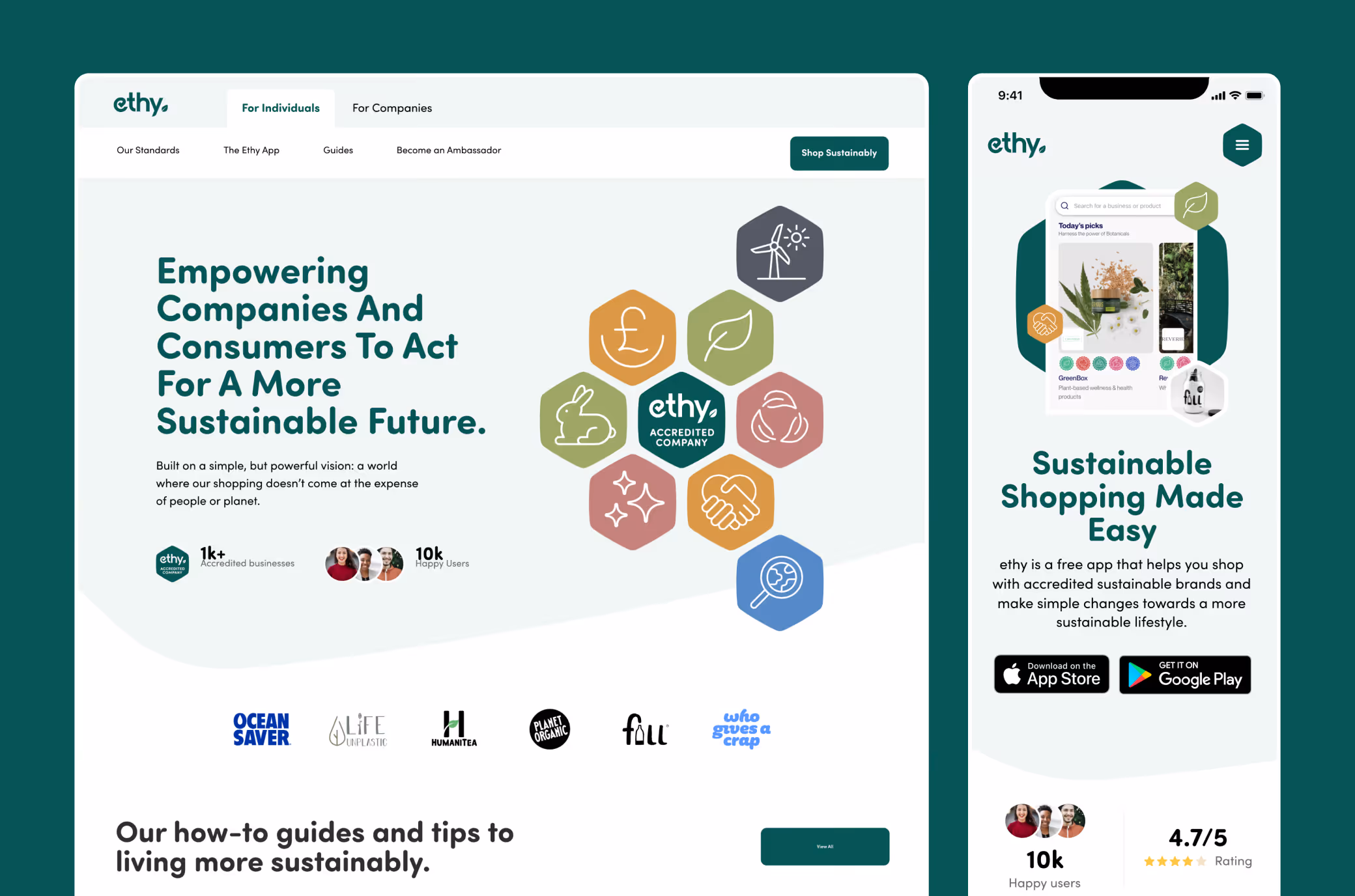 Website design created for Ethy, helping businesses and consumers make more sustainable choices.