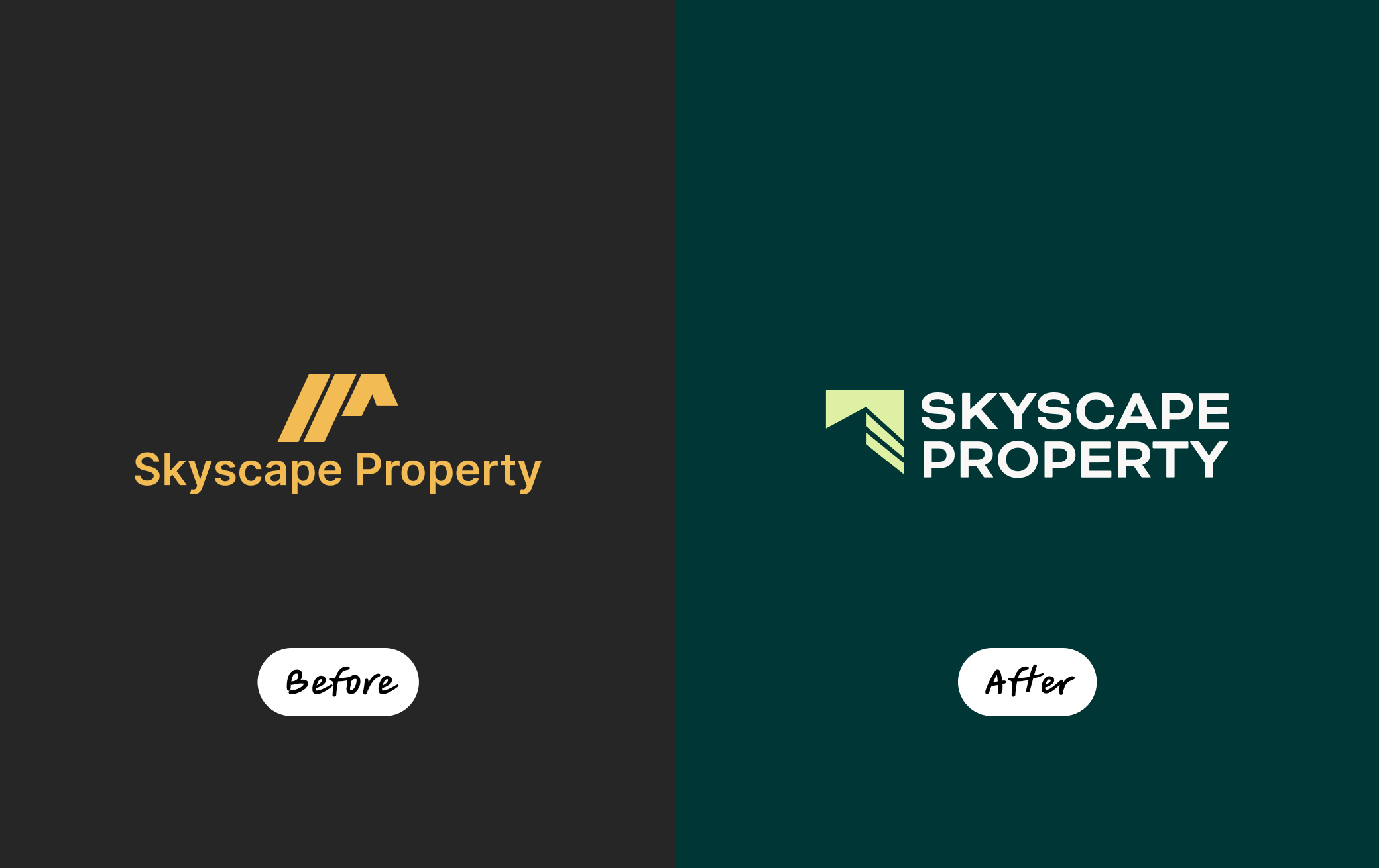 Before and after logo redesign created for Skyscape Property to modernise the brand identity.