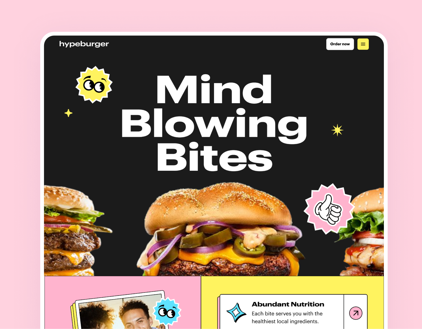 Website redesign created for cool new burger restaurant