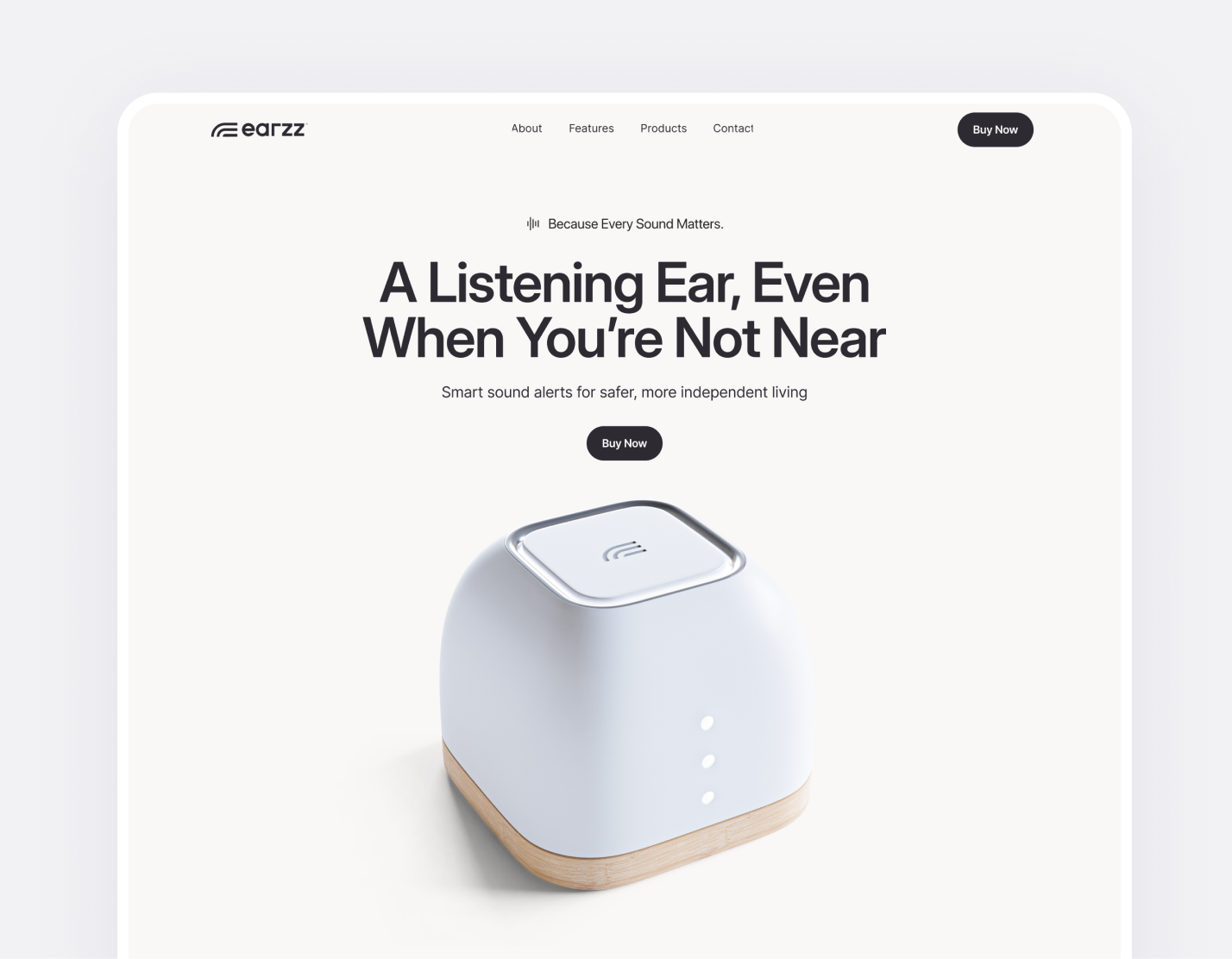 Homepage design created for Earzz to communicate the benefits of the smart home platform.