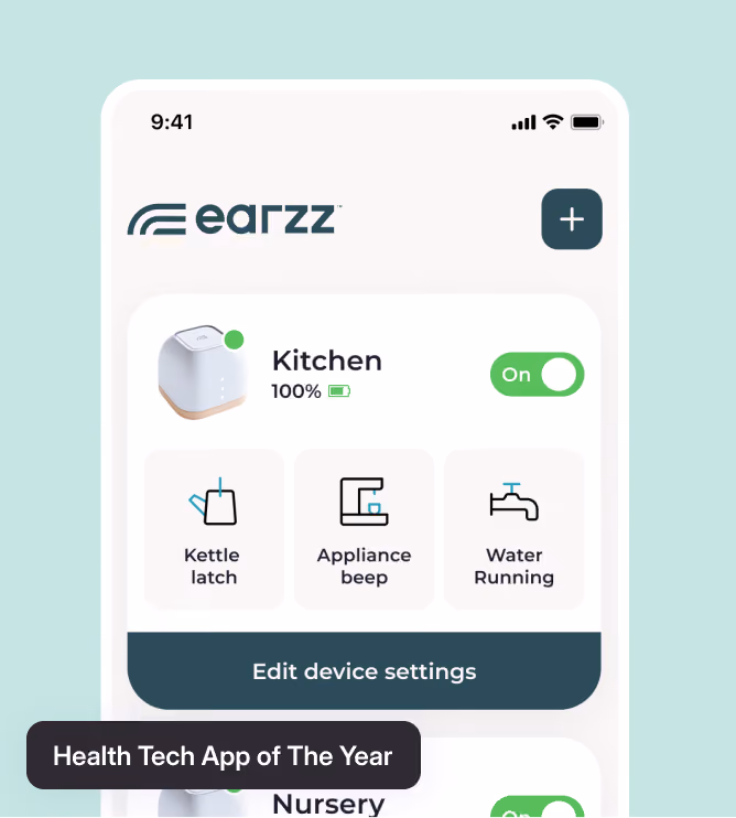 Mobile app interface designed for Earzz, an award-winning health technology platform.