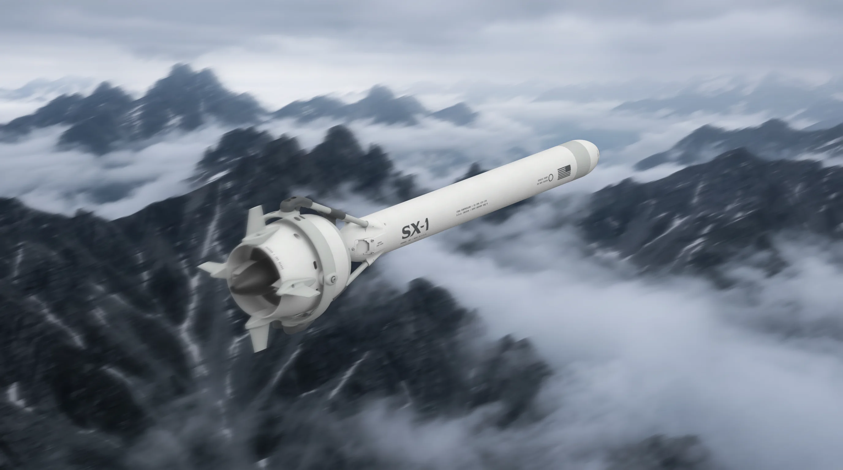 SerenX defense tech website hero – a portable autonomous interceptor launcher, designed and built by Cosmos Studio