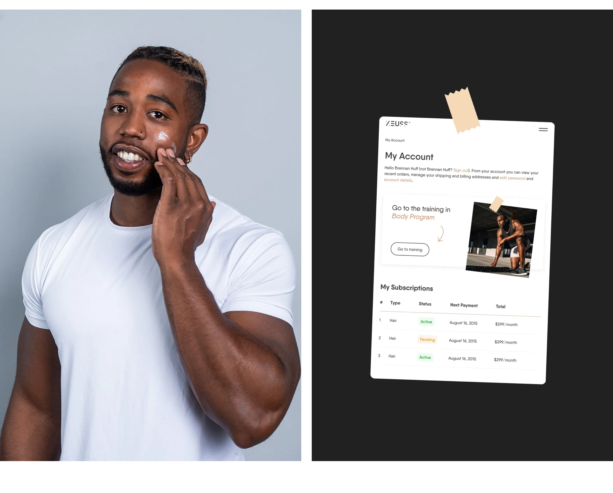 Zeuss customer account dashboard for subscription management