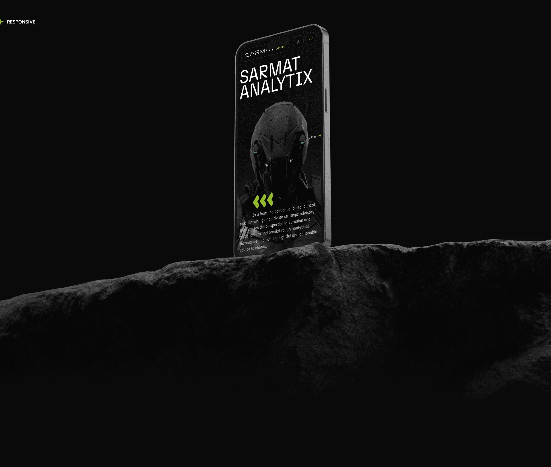 Sarmat Analytix mobile website design on a smartphone