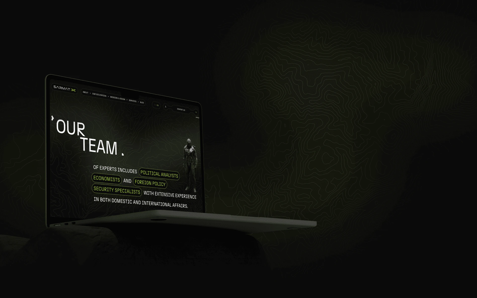 Sarmat Analytix Our Team page design on a laptop
