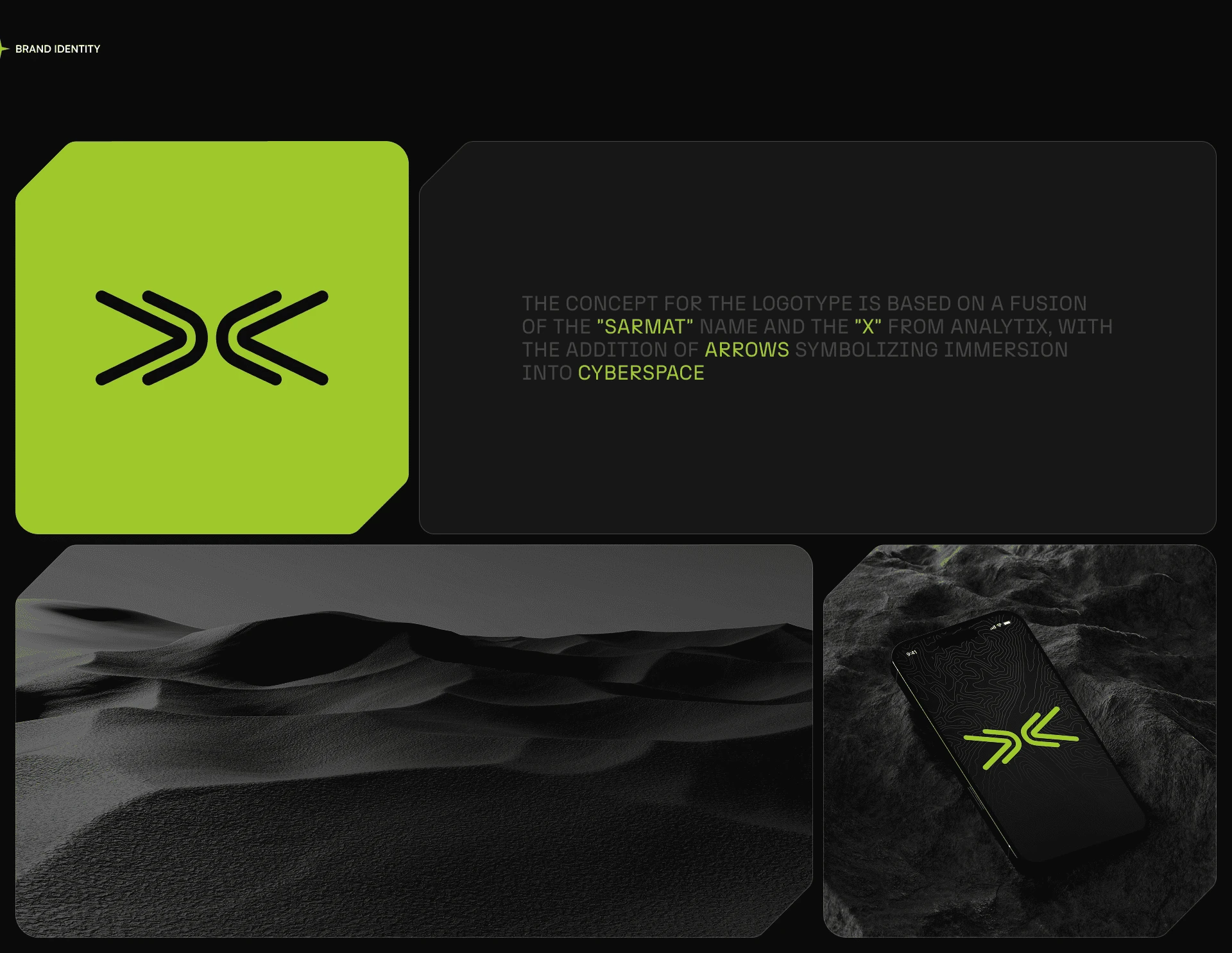 Sarmat Analytix logo and brand graphics in black and acid green