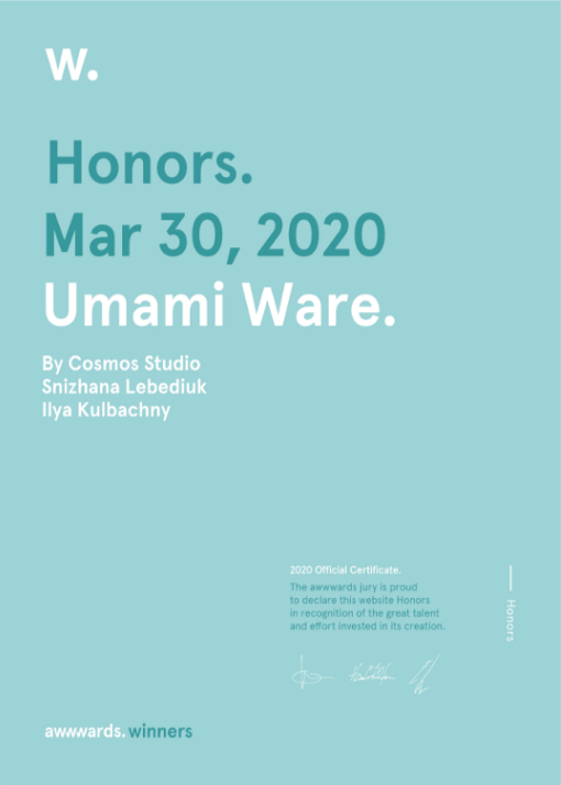 Umami Ware website award