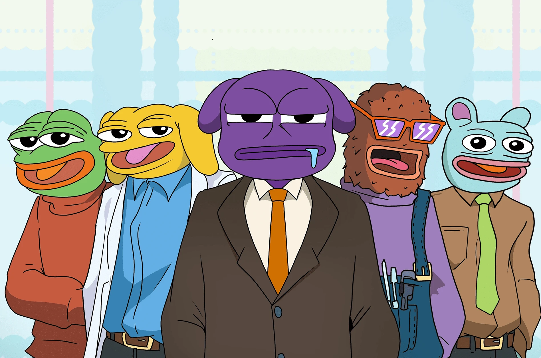 Yawn mascot with NFT club characters illustration