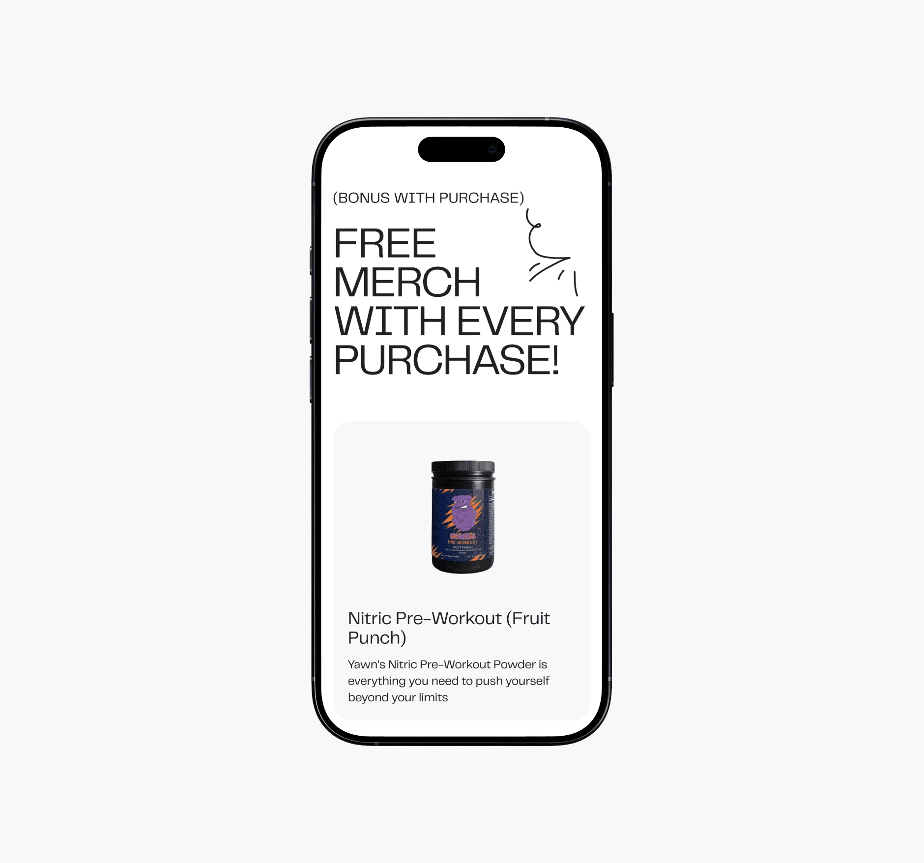 Yawn mobile page – free merch with every purchase