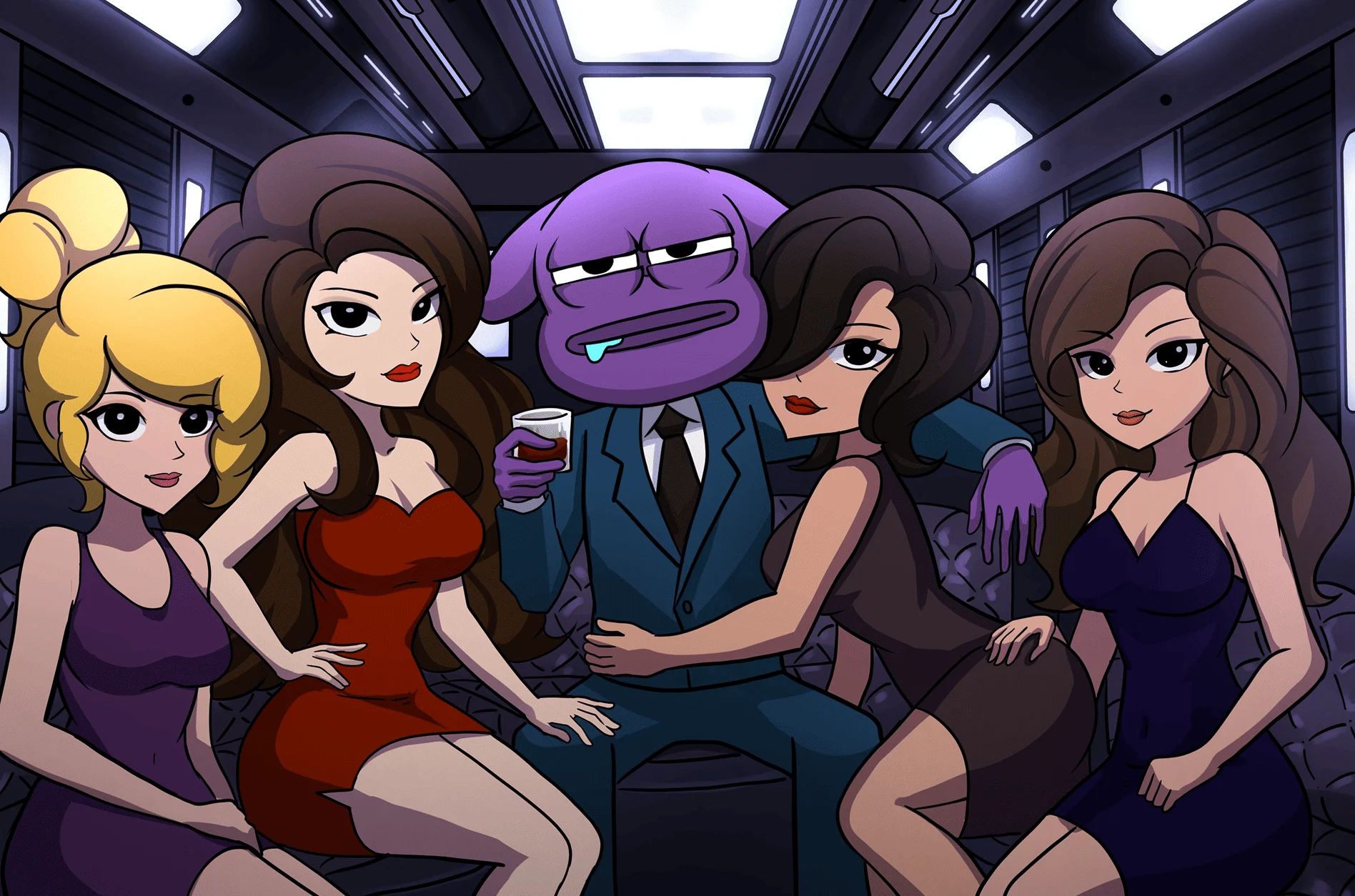 Yawn mascot comic illustration in a limousine
