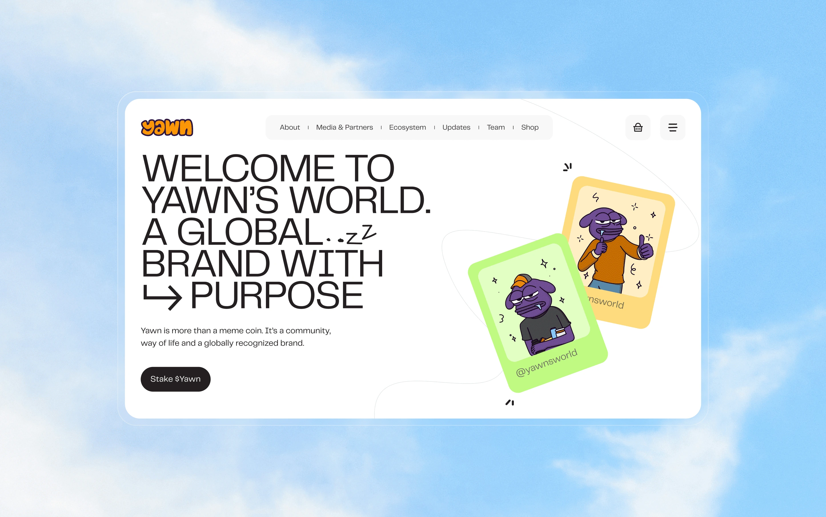 Yawn website hero – Welcome to Yawn's world, a global brand with purpose