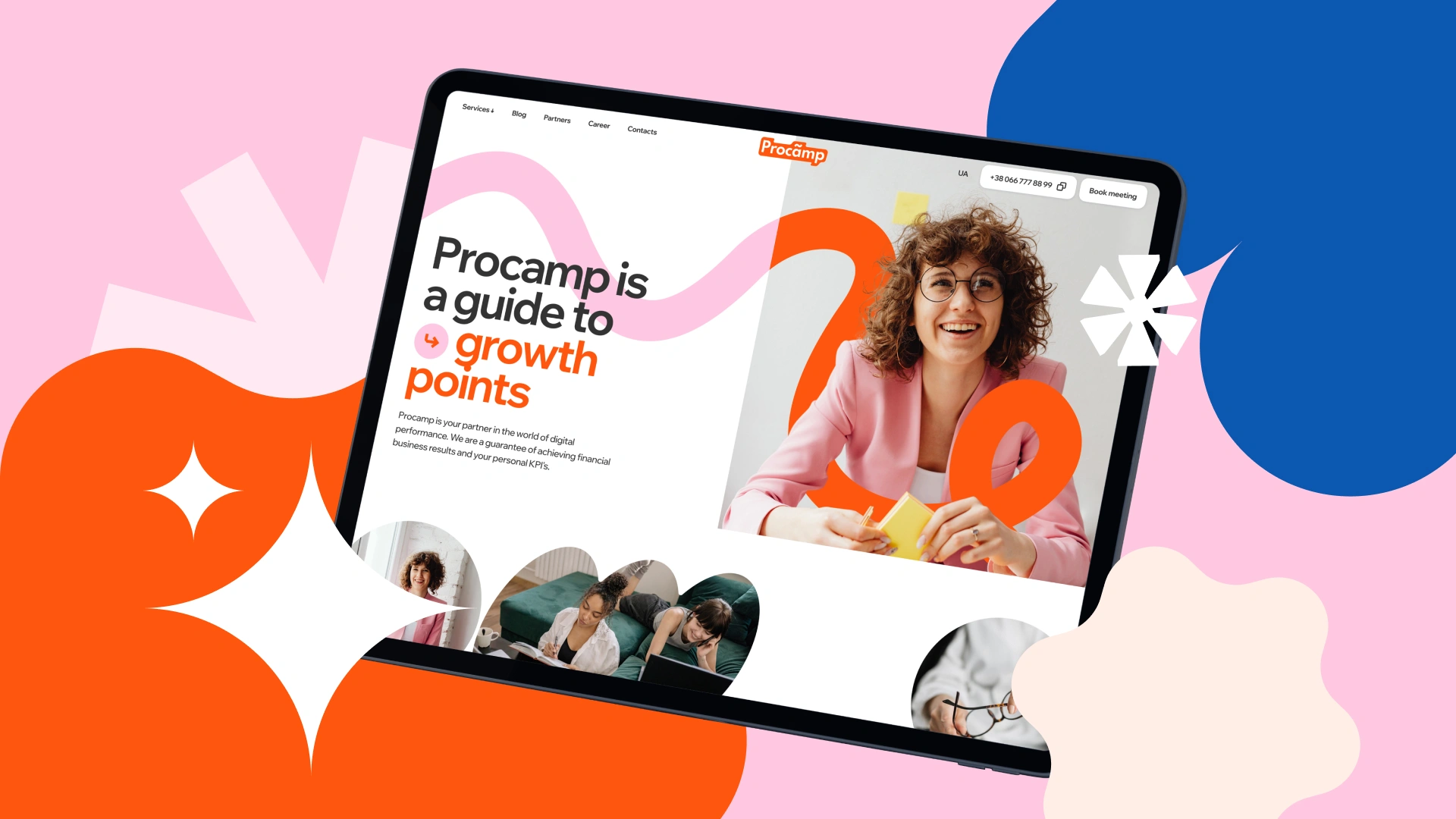 Procamp website design on a tablet