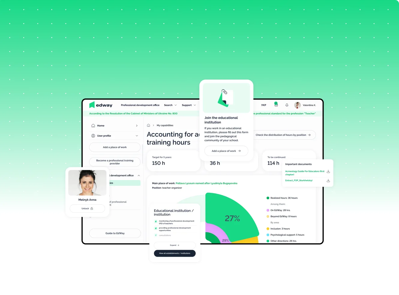 EdWay platform UI redesign – training hours dashboard