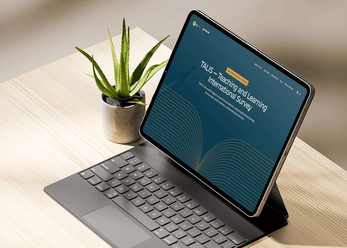 TALIS website on an iPad with a keyboard