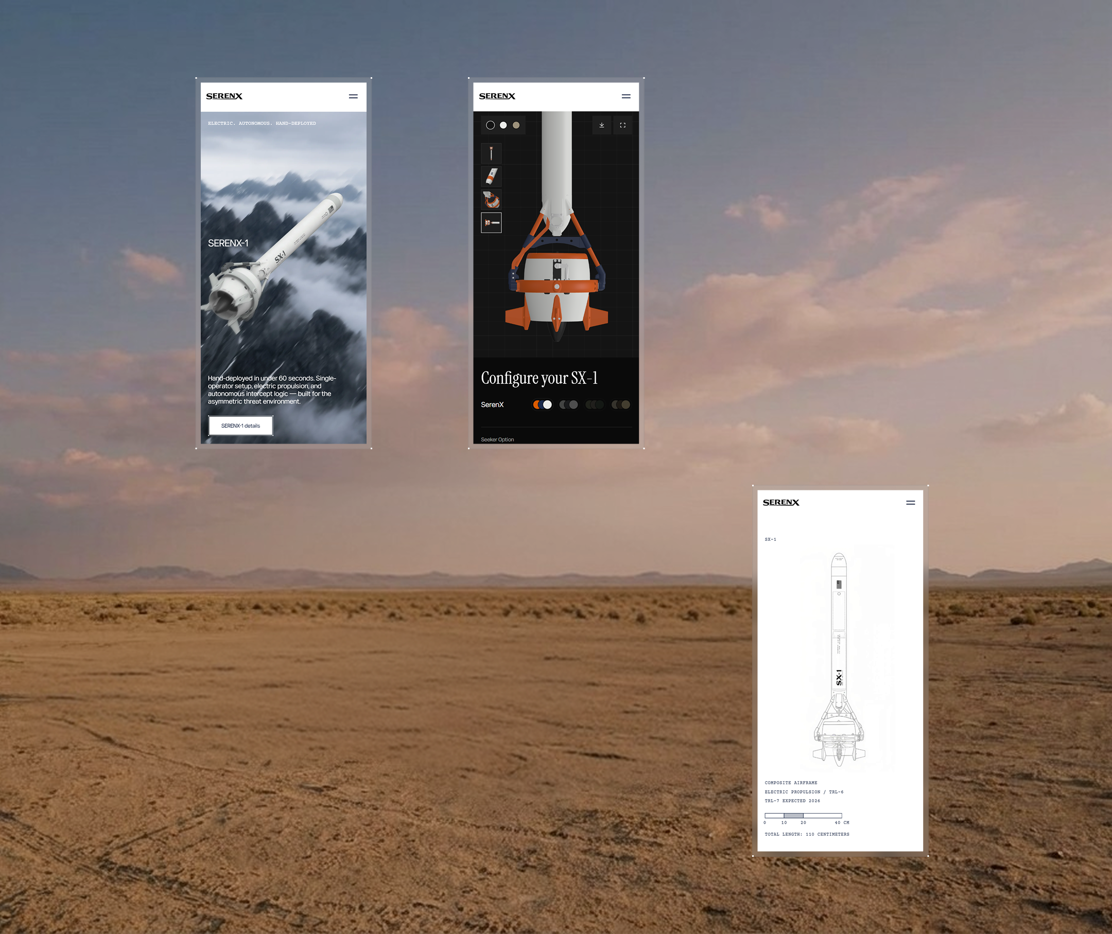 SerenX missile configurator on mobile