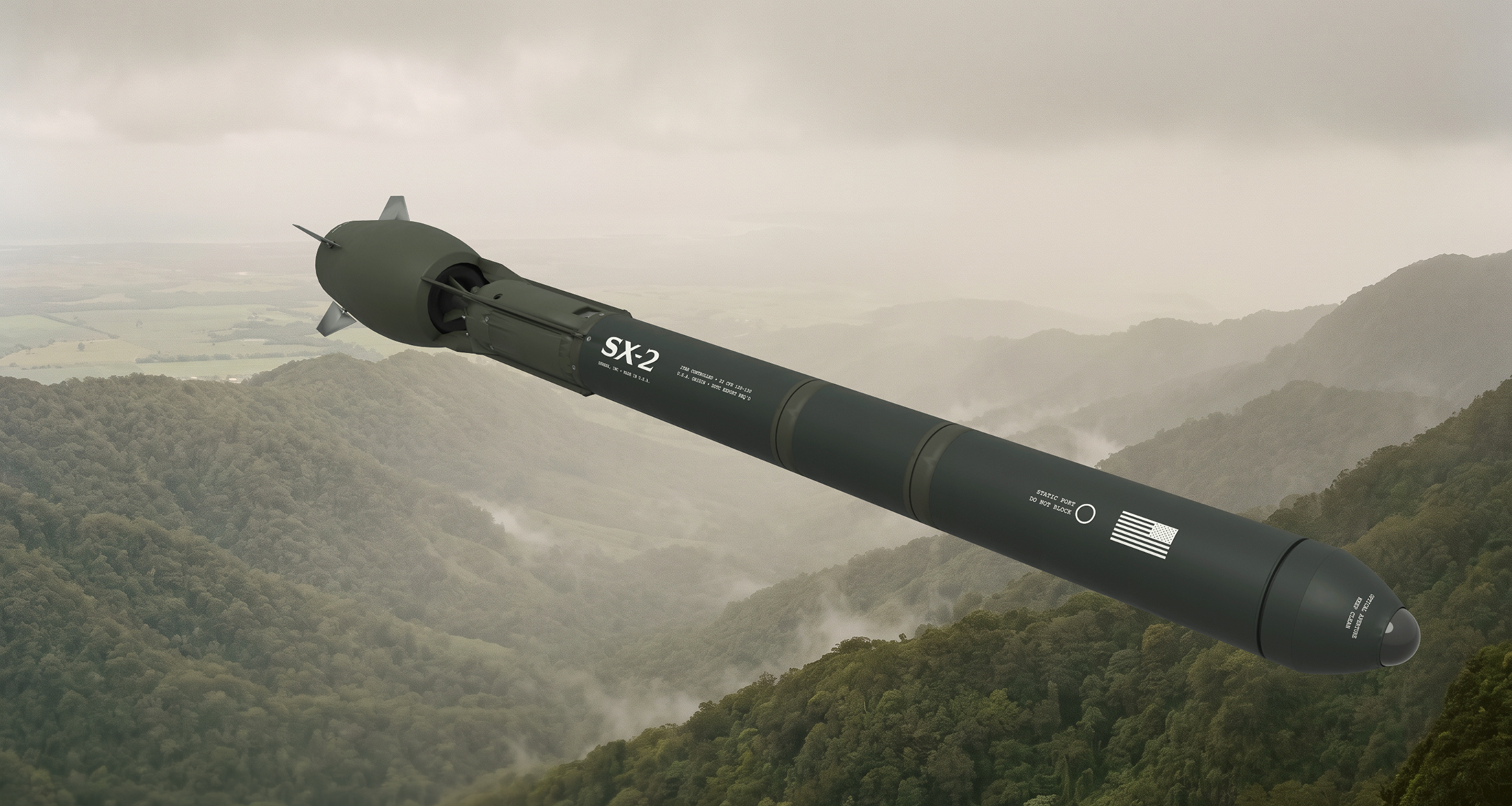 SerenX SX-2 turbojet interceptor render over mountains