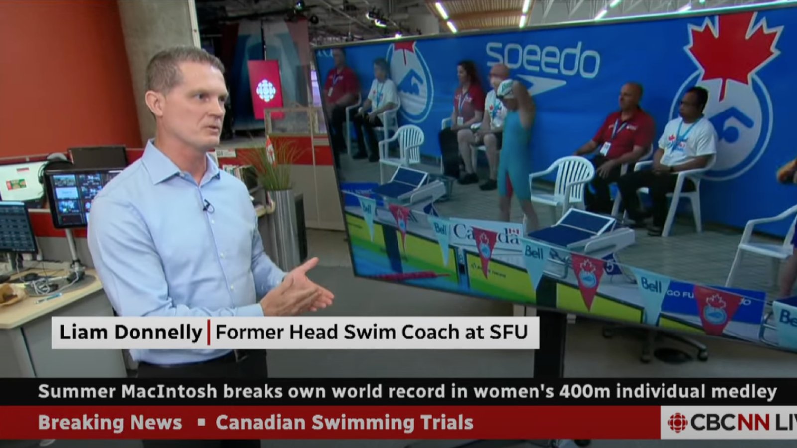 Liam Donnelly on CBC News Network at the 2025 Canadian Swimming Trials