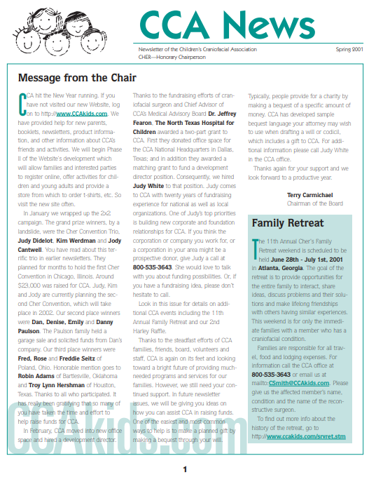CCA Spring 2001 Newsletter