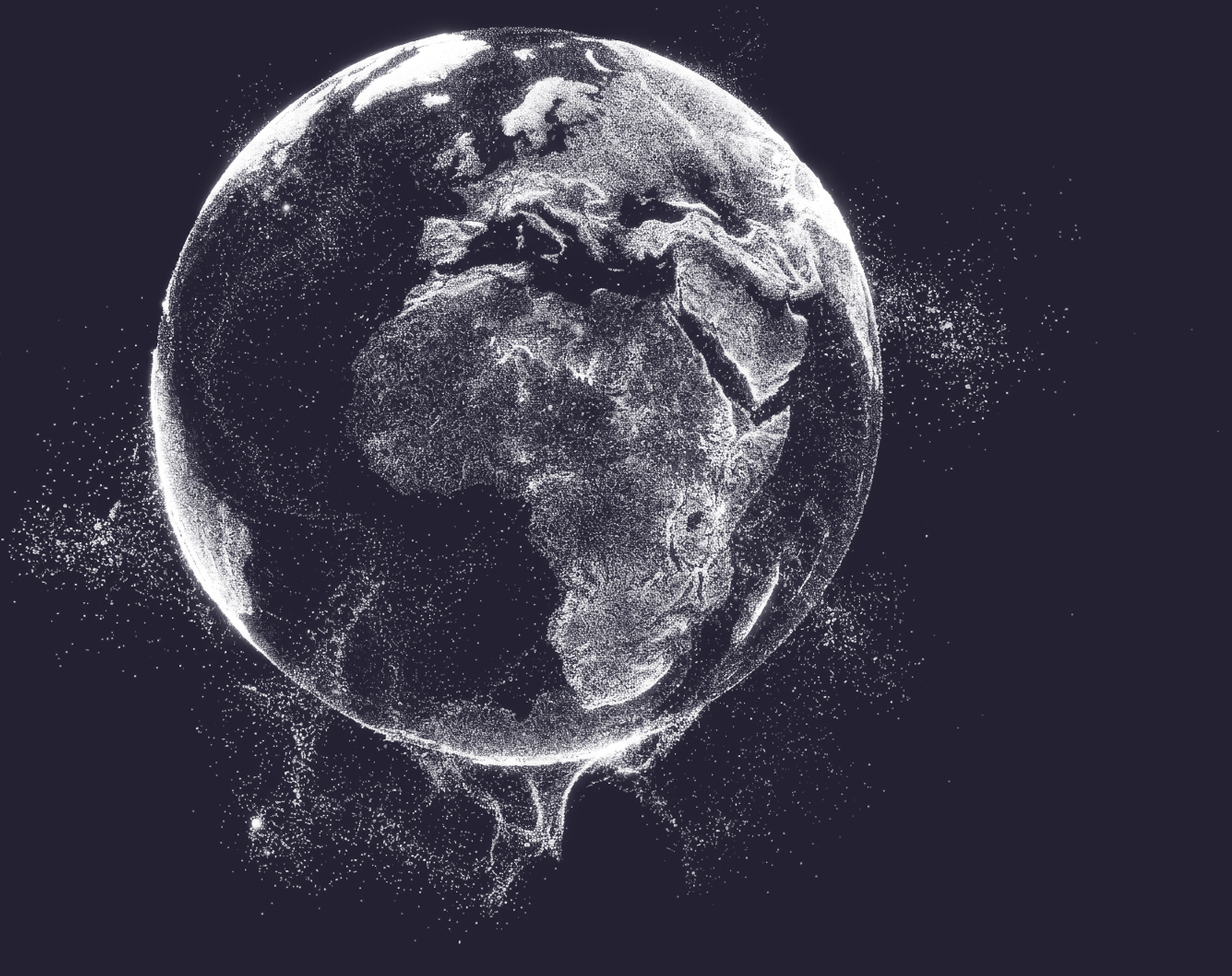 Digital Earth globe showing Africa, Europe, and Middle East with a particle effect on a dark background.