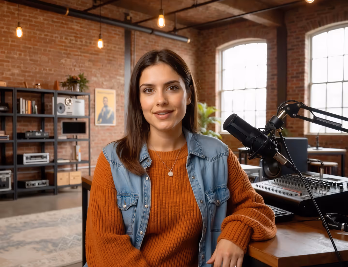 Preview image of a woman speaking in a podcast studio